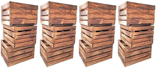 Obstkiste Weinkiste Holzkiste vintage geflammt 50x40x30 cm im 12er SET