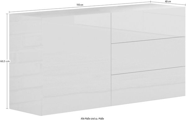 Kommode >Mercogliano< in Weiß Hochglanz - 110x60.5x40cm (BxHxT) Bild 3