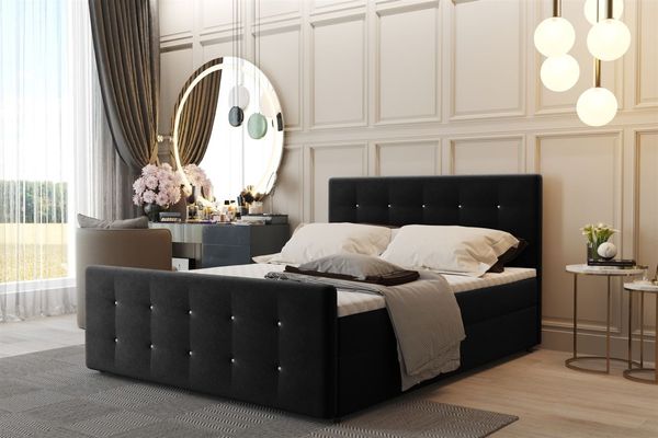 Boxspringbett Schlafzimmerbett CARLOS 160x200 cm Stoff Cosmic Schwarz inkl. Bettkasten