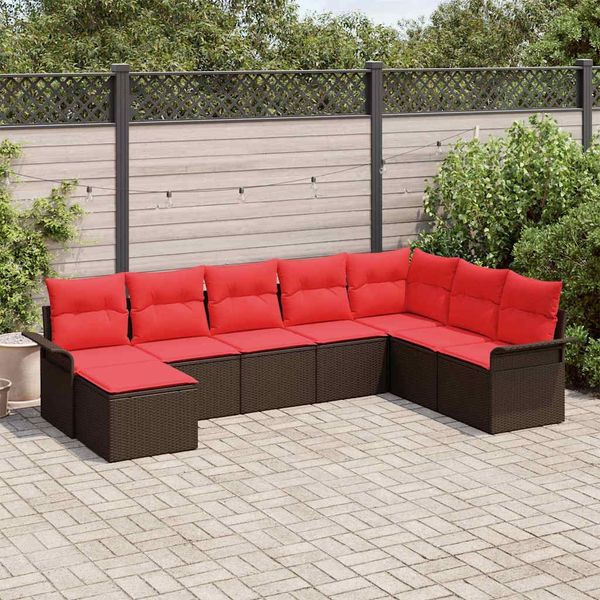 vidaXL Gartensofa-set mit Kissen mit Speicher 8 pcs Beige Poly Rattan 3354153