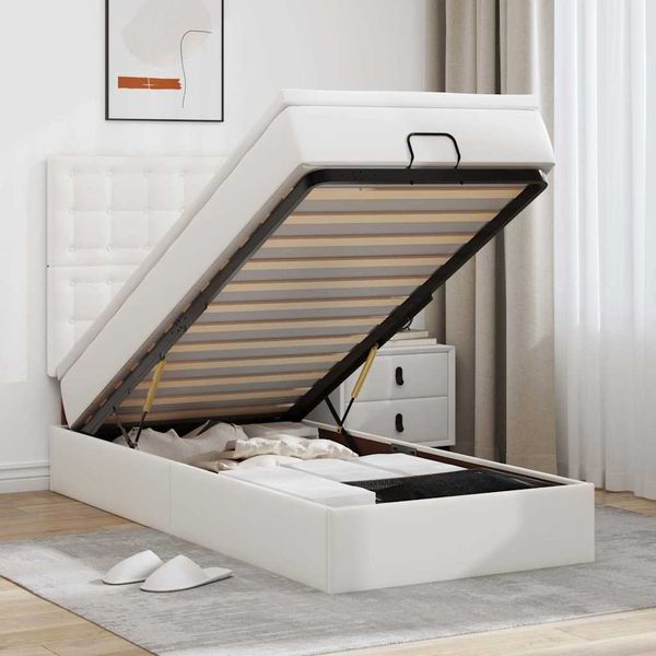 vidaXL Ottoman-Bett mit Matratze & LEDs Weiß 90x190 cm Kunstleder 3313826