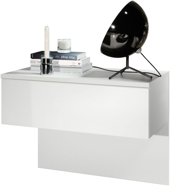 Vladon Nachttisch Sleep, Nachttischschrank mit Schublade zur Wandmontage, Weiß matt/Weiß matt (60 x 46 x 35 cm)