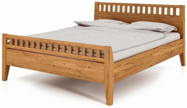 Bett Sydo 6 Sonderlänge 120x220 Wildeiche massiv Holzkopfteil und hohes Fußteil
