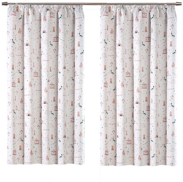 heimtexland Verdunkelungsvorhang Kinderzimmer Deko Gardine Thermo Vorhang Kinder (2 St), Kräuselband, verdunkelnd, Mikrofaser, 2er Pack Bandschals Kindergardine blickdicht Zirkus rosa