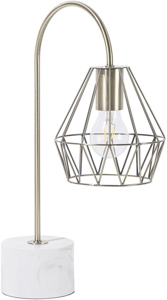 'Mooni' Tischlampe Gold Metall 50 cm Glühbirnen-Optik Schirm Diamantform Lampenfuß Marmoroptik Kabel mit Schalter Bogenlampe Modernes Design