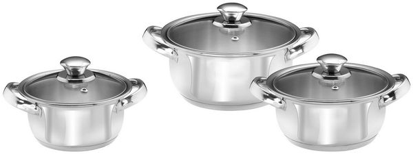 KING Topf-Set Silver Line, Edelstahl (Set, 6-tlg, 1x Kochtopf Ø 16 cm, 1x Kochtopf Ø 20 cm, 1x Kochtopf Ø 18 cm), Induktion