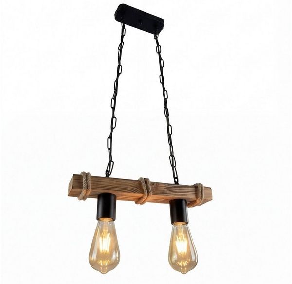 Licht-Erlebnisse Pendelleuchte LIRIEN, ohne Leuchtmittel, Balken Holz geflammt B: 34.5 cm H: 85 cm Rustikal 2-flammig für E27
