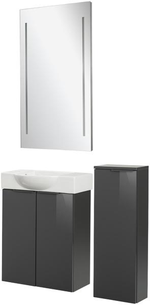 Fackelmann SBC LUNA Gäste WC Set 4-teilig 55 cm, Anthrazit, Keramik links+Spiegel+Midischrank slim