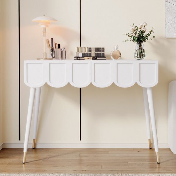 Merax Schminktisch Elegant Frisiertisch mit 2 Wellenförmige Schublade (1-St, Schublade, Metallfüße, Schreibtisch, Konsolentisch), für Wohnzimmer, Schlafzimmer, Weiß