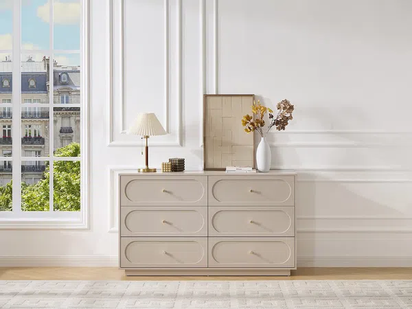Vente-unique - VALONIRO Kommode Holz, Platte Beige - B 40 cm x H 80 cm x L 140 cm
