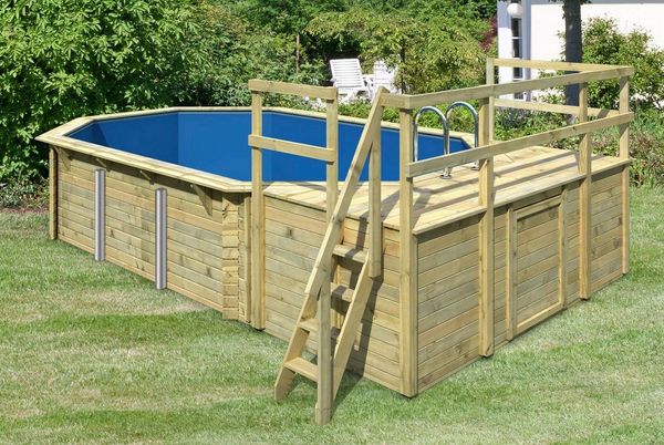Karibu Pool Modell 4D Classic 400x692 cm, Holz kdi mit blauer Poolfolie