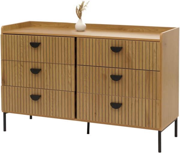 Kommode HWC-O39, Highboard Schrank, 6 Schubladen Melamin MDF 80x120x44cm ~ natur