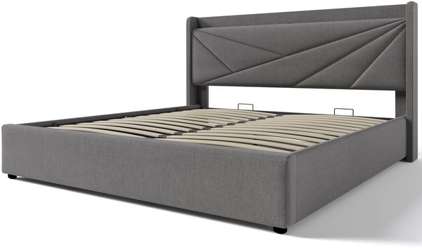 Polsterbett 180×200 cm mit Bettkasten, USB/Typ‑C am Kopfteil, Grau Bild 6