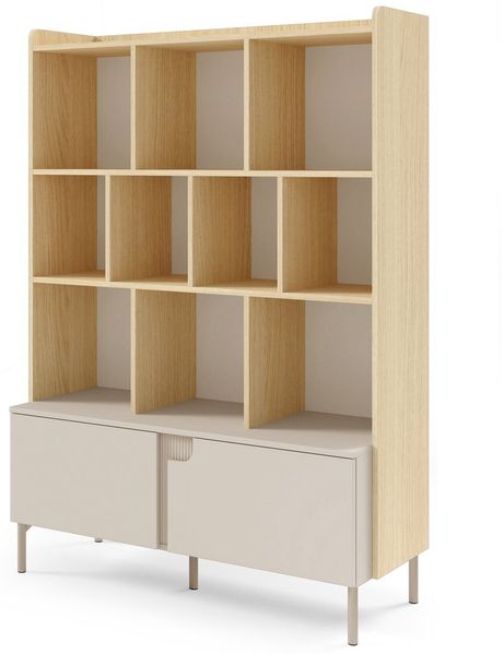Beautysofa Bücherregal POSITIVO mit Schrank und Schublade, geriffelte Details