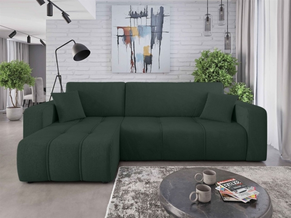 Ecksofa mit Schlaffunktion Sofa DAGNY in Stoff Poso Grün Ottomane Links