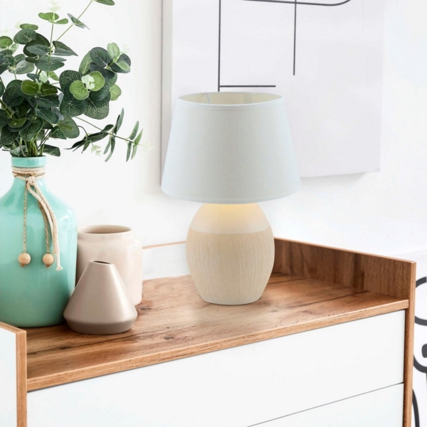 näve Tischleuchte Talia, ohne Leuchtmittel, Keramikfuß, Textilschirm, Zuleitung 130 cm mit Kippschalter, E14