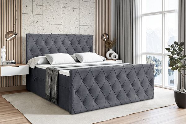 ALTDECOR Boxbett AMAY (mit Matratze Lattenrost Topper Polsterbett mit Bettkasten Doppelbett), H4 Multipocket / H3 Bonellfederung, Springboxbett Boxspringbett
