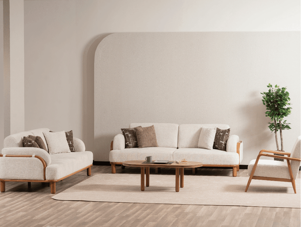 Sitzgruppe/Sofa Set - Wohnzimmergarnitur "Rosemary" 3+3+1-white
