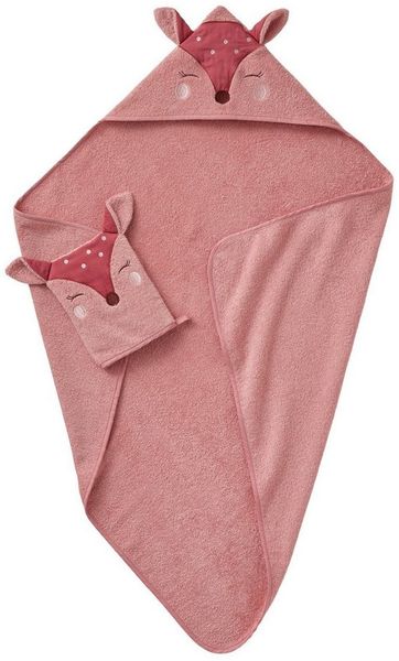 vertbaudet Kapuzenhandtuch Baby-Set: Badetuch und Waschhandschuh REH