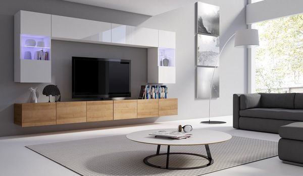 99rooms Wohnwand Bietula, (Set (6-St), Wohnzimmer-Set), 6-teilig, wahlweise mit LED-Beleuchtung, Modern Design, variabel hängbar