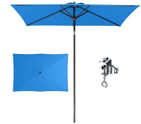PHI VILLA Sonnenschirm, LxB: 210x130 cm, Regenschirm Eckig mit Klemme für Balkon, Gartenschirm Kippbar Windfest Stabil zum Mitnehmen UV50+ Schutz
