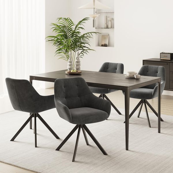 MALOL Drehbare Esszimmerstühle 4er Set, 360° Drehbare Armlehnstühle mit weichem Florstoff & Metallgestell, Bequeme Esszimmerstühle Drehbar mit Rückenlehne für Küche, Esszimmer, Büro, Grau