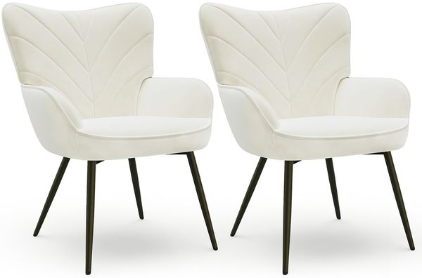 COLAMY Esszimmerstühle mit Armlehnen 2er Set, Stühle Esszimmer mit Rückenlehne, Polsternder Küchenstühle Gepolstert mit Wingback, Dining Chairs mit Holzbeinen für Esszimmer, Küche, Restaurant, Weiß