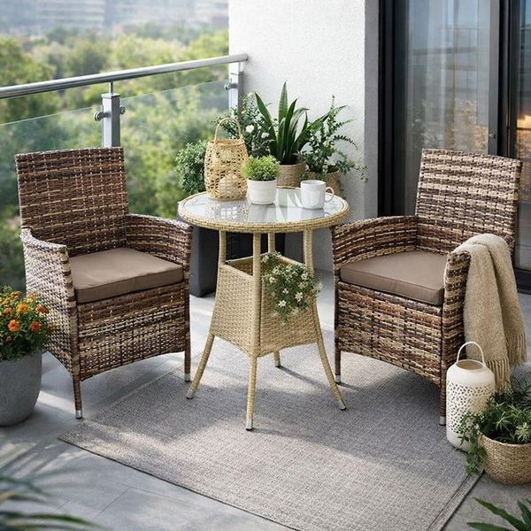 Polyrattan Gartenmöbel Set Gartenset Sitzgruppe Rattan Essgruppe Sessel Beige