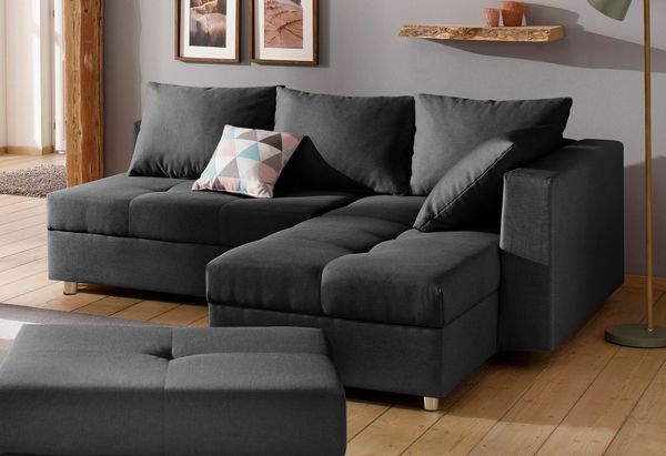 Home affaire Ecksofa Italia L-Form, B: 217 cm, Bettfunktion, Bettkasten & 1 Zierkissen, Federkern