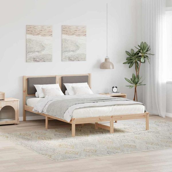 vidaXL Bettrahmen mit Kopfteil Taupe 140 x 200 cm Massives Kiefernholz 878117