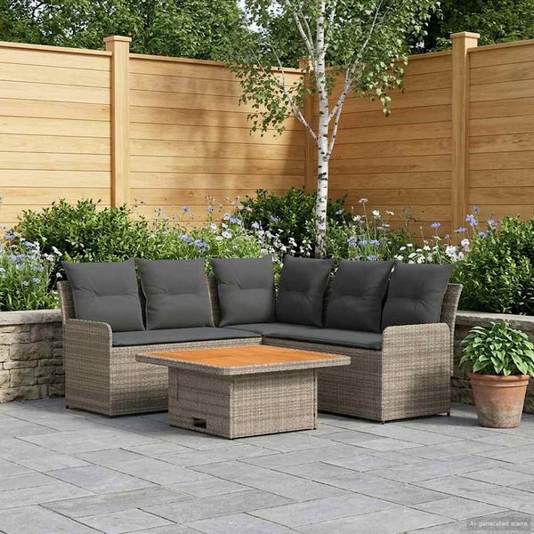 vidaXL Möbelsets mit Kissen 4 pcs Grau und Dunkelgrau PE-Rattan 3422176