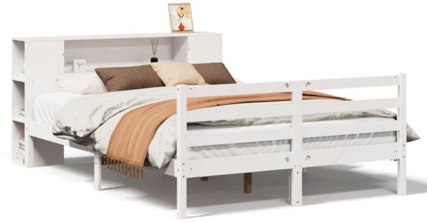 vidaXL Massivholzbett mit Regal ohne Matratze Weiß 160x200 cm Kiefer 3321857