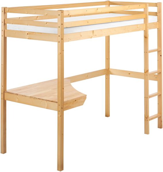 Hochbett mit Schreibtisch Kiefernholz LOURY 90 x 200 cm Hellbraun