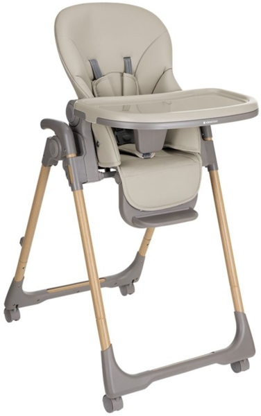 Kikkaboo Kinderhochstuhl Olive Räder mit Bremse klappbar höhenverstellbar Gurt beige