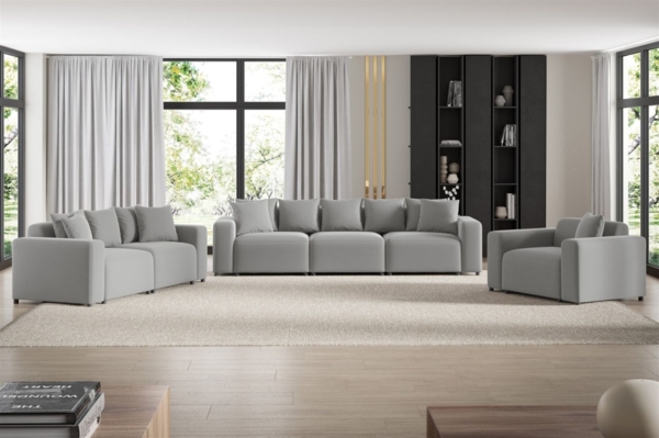 Sofaset Designersofas MEGAN 3-2-1 in Stoff Salvador Hellgrau