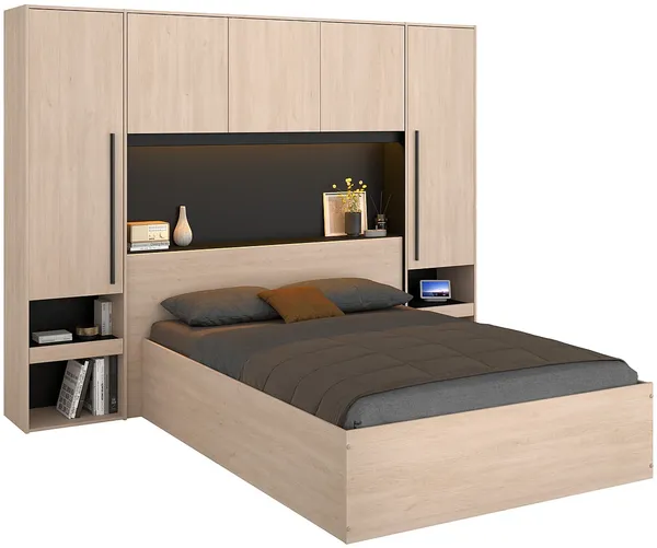Vente-unique - VELONA Bett Holz, Platte SchwarzBeige - B 240 cm x H 202,8 cm x L 265,2 cm Bild 4