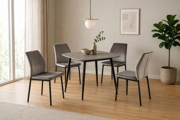 OTTO home Essgruppe Nora, Set, 5-tlg, (Set, 5-tlg, 4 Stühle + 1 Esstisch), mit 4 bequemen Stühlen, Esstisch aus gesintertem Stein in Keramikoptik