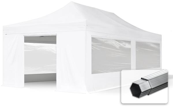 4x8 m Faltpavillon PROFESSIONAL Alu 50mm, Seitenteile mit Panoramafenstern, weiß