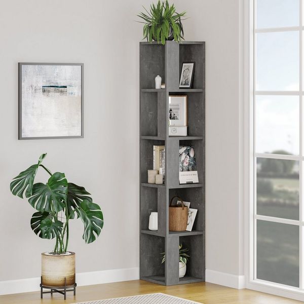 Decortie Bücherregal Piano, Modernes Eck-Bücherregal Vitrine, 31,4 x 31,4 x 158,9 cm