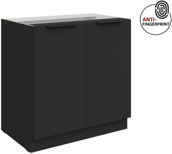 Küchen Unterschrank 80 cm Küche ARIA Schwarz ultra matt + Schwarz matt, hochwertige Fronten mit Anti Fingerprint Beschichtung Küchenzeile Küchenblock