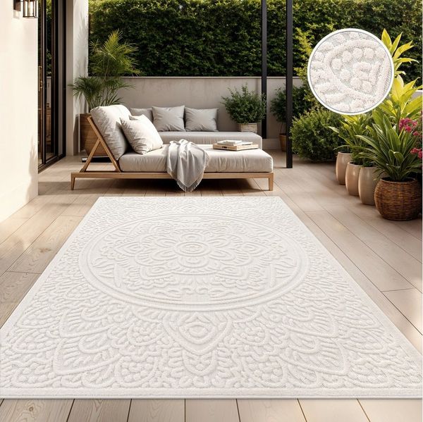 TT Home Teppich Diele, Esszimmer, Flur, Küche, Schlafzimmer, Wohnzimmer, Rechteckig, Höhe: 10 mm, In-& Outdoorteppich Wetterfest Küche Schlafzimmer Blumen Ethno Marokka