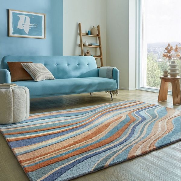 FLAIR RUGS Wollteppich Abstract Flow handgetuftet, rechteckig, Höhe: 10 mm, Wolle, Teppich, Wohnzimmer, Schlafzimmer, Esszimmer