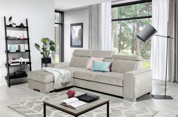 Ecksofa Schlafsofa NOLAN XS inkl. USB in Stoff Monolith Beige Ottomane Links