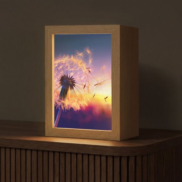 OnlyWow Tischleuchte Lightbox Löwenzahn - Blumen - Sonnenuntergang - Horizont - Nacht, Dimmbar, Farbwechsel, LED, Warmweiß, Kaltweiß, Neutralweiß Einstellbar, Tischlampe, Schreibtischlampe, Desk, Dimmbar, mit Kabel, LED