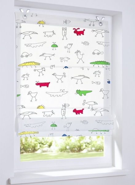 Kutti Raffrollo Lasse, mit Hakenaufhängung, ohne Bohren, freihängend, Baumwolle Kindergardine bunt