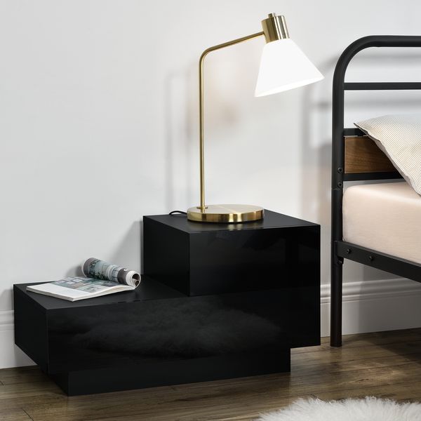 Nachttisch Sebokeng 38x70x35 cm Schublade oben rechts Schwarz Hochglanz en. casa