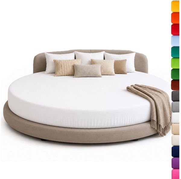 Strauss Home Spannbettlaken Premium RUND 220x220 bis 25cm 100% Baumwolle 160GSM Jersey, Gummizug: Rundumgummizug, 150GSM