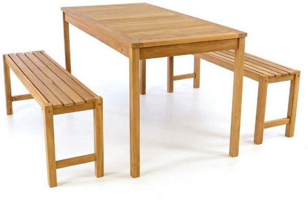 VCM Garten-Essgruppe Teak 75 x 69 x 135 cm, (Set, 3-tlg, 1x Tisch 2x Bank)