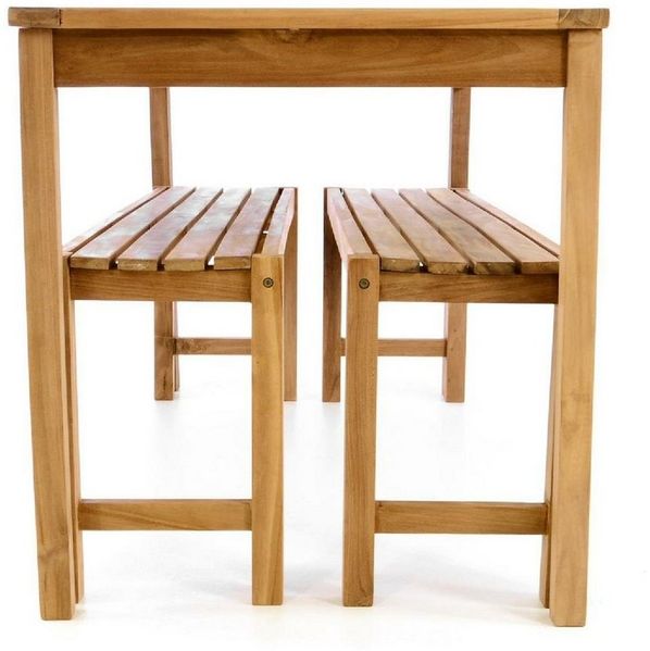 VCM Garten-Essgruppe Teak 75 x 69 x 135 cm, (Set, 3-tlg, 1x Tisch 2x Bank) Bild 2