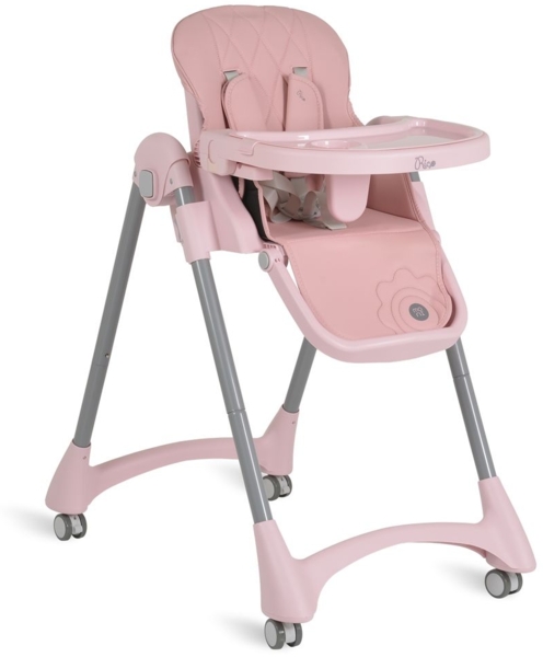 Moni Kinderhochstuhl Rico klappbar, höhenverstellbar, Doppeltablett, Räder, Gurt rosa